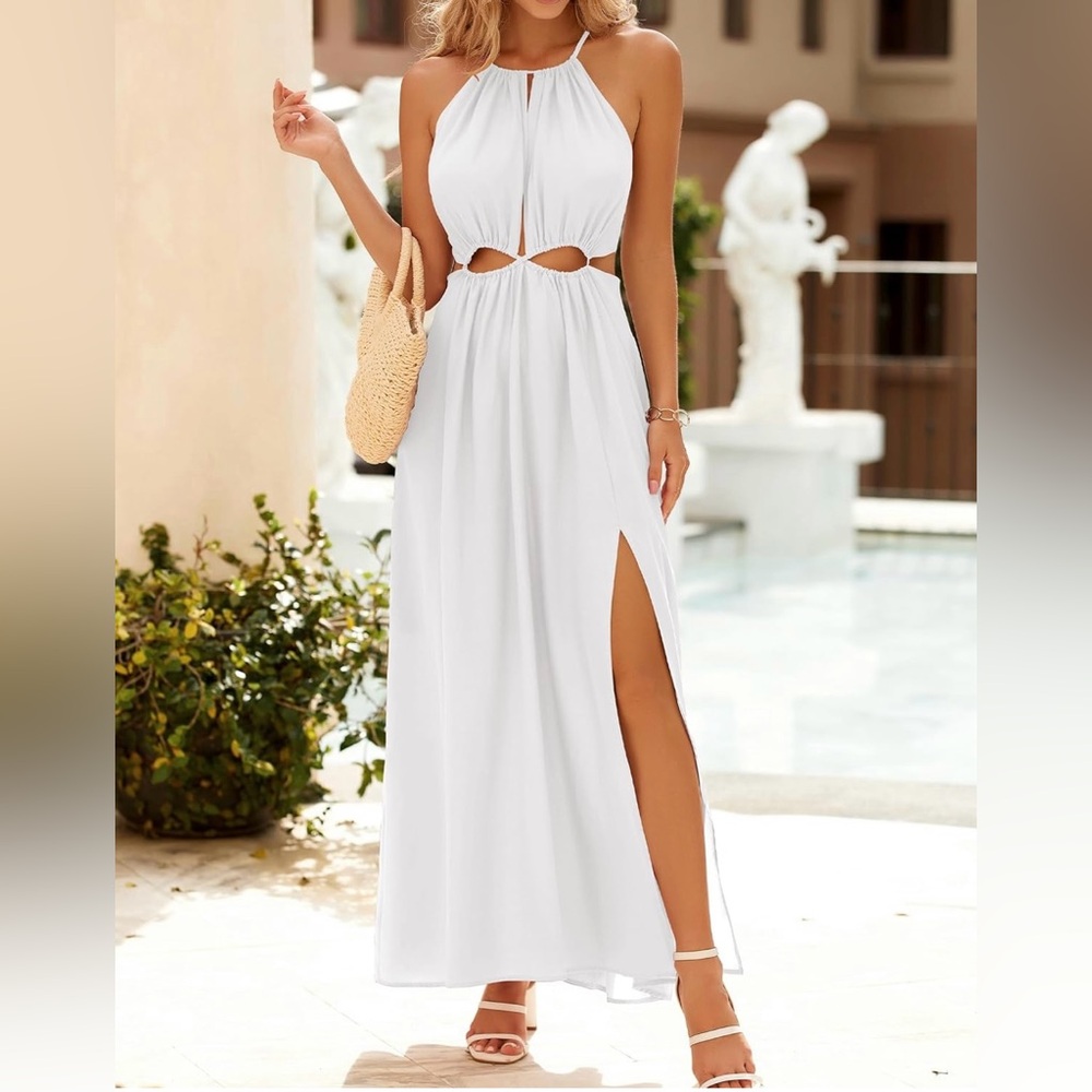 Long White Maxi Dress with Cutouts